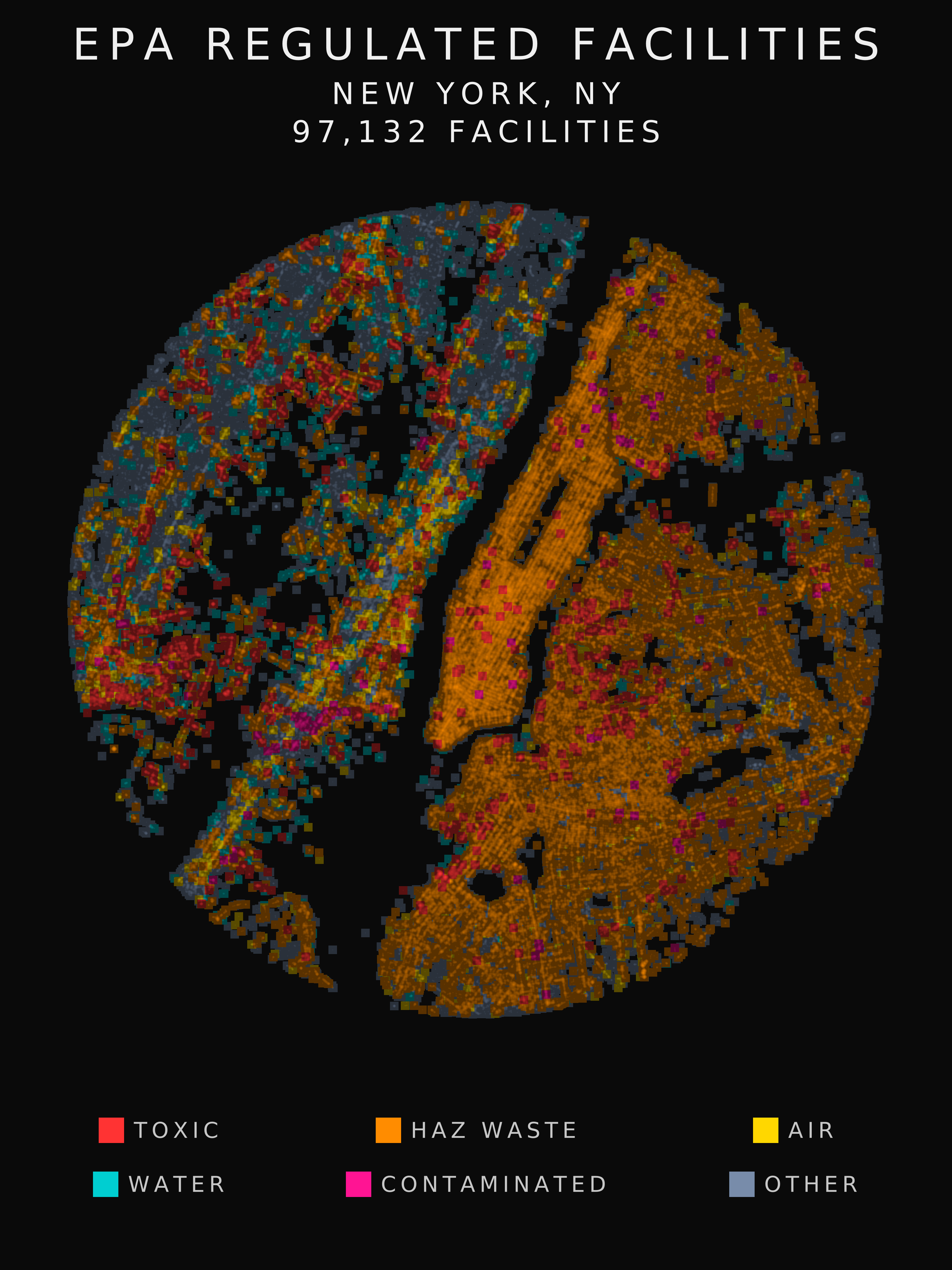 EPA facility radar visualization showing regulated facilities near New York, NY